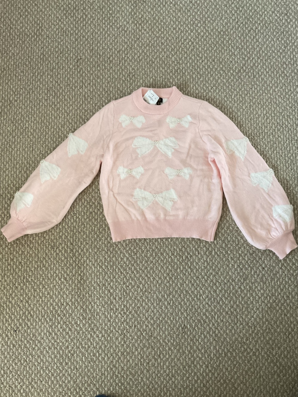 Rafaella Pink Sweater with White Bow Accents